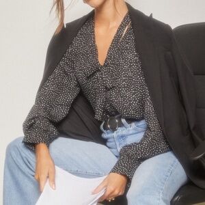 Lulus On The Spot Black Polka Dot Button-up Top - Size XS